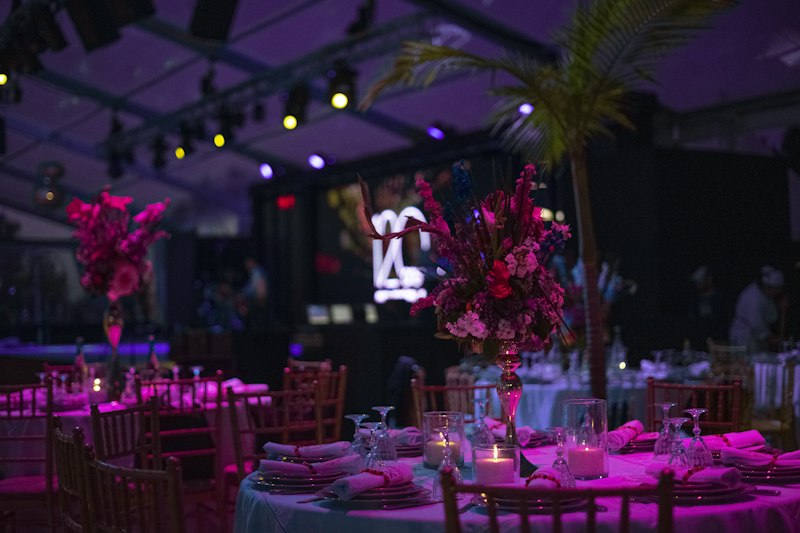 Dressed table and lighting at a private celebration